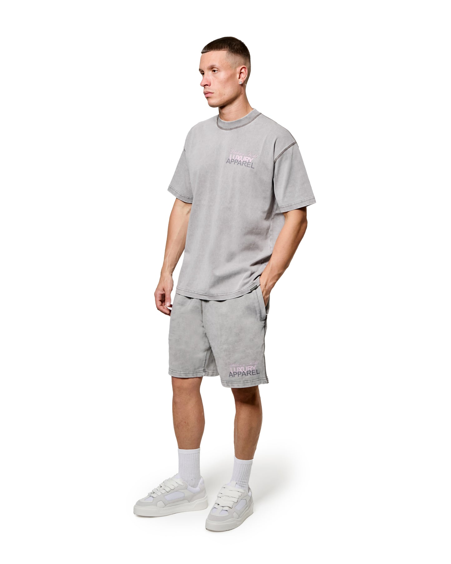 MK Club Relaxed T Shirt Grey Wash / Transcendent Pink