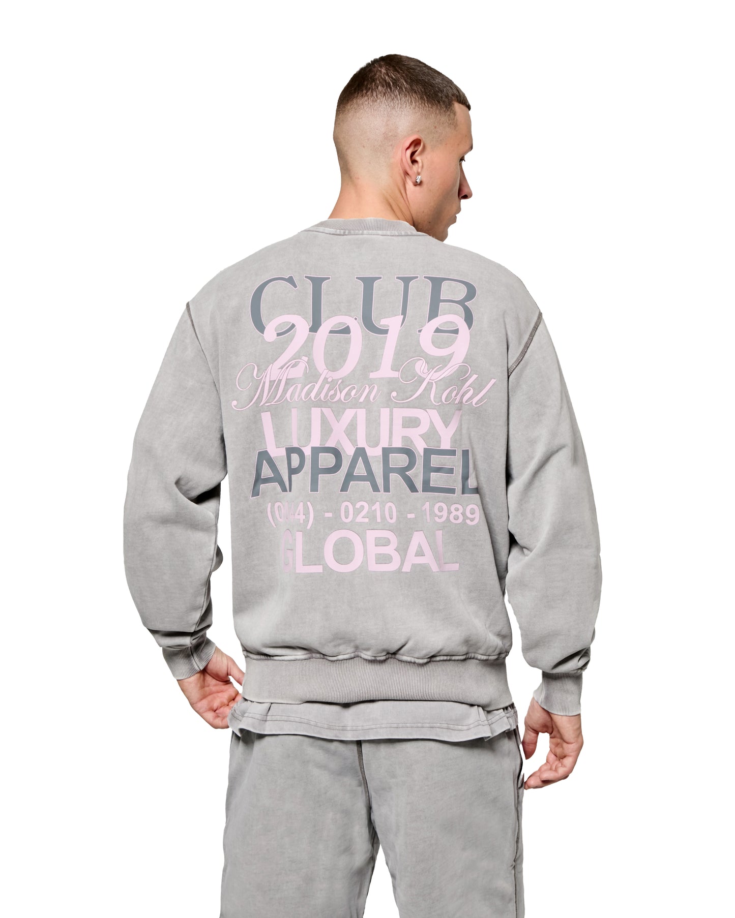 MK Club Relaxed Crewneck Sweatshirt Grey Wash / Transcendent Pink