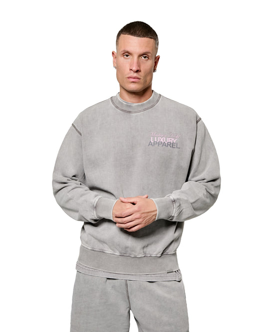 MK Club Relaxed Crewneck Sweatshirt Grey Wash / Transcendent Pink