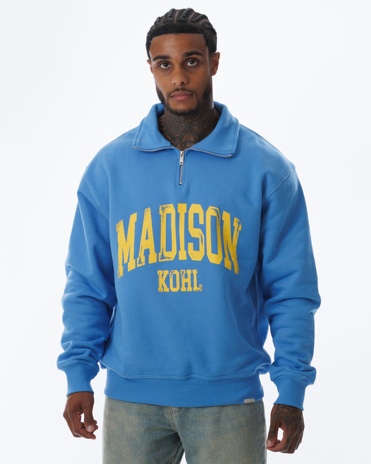 MK Archie Relaxed 1/4 Zip Marina Blue/Yellow