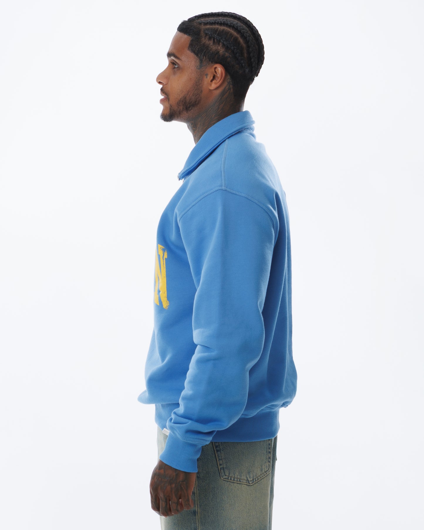 MK Archie Relaxed 1/4 Zip Marina Blue/Yellow