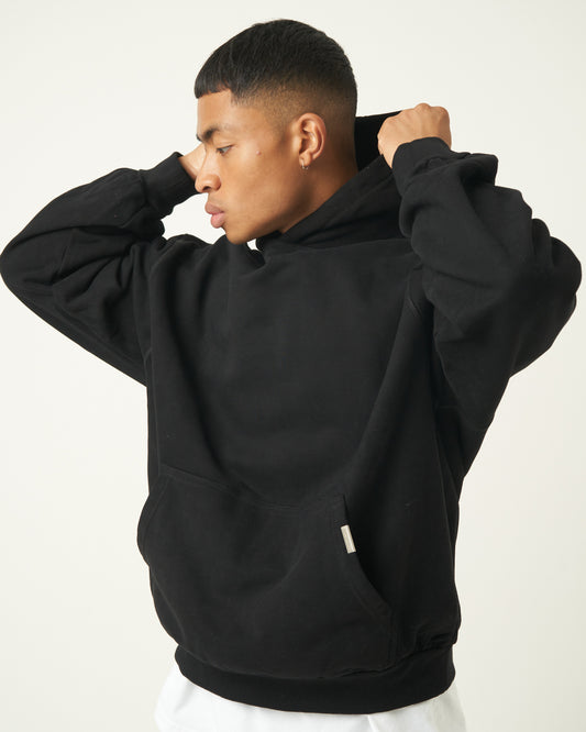 500GSM ESSENTIAL OVERSIZED HOODIE - BLACK