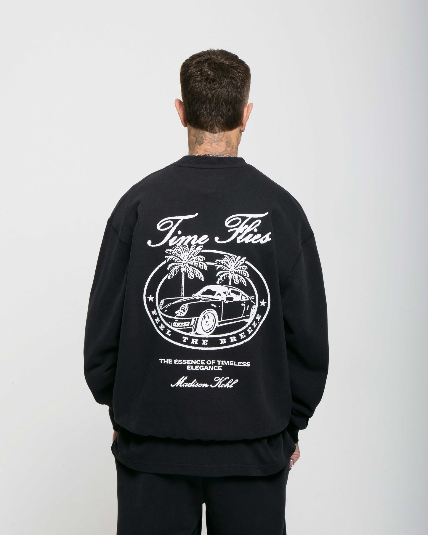 Time Flies Oversized Crewneck Sweatshirt Black