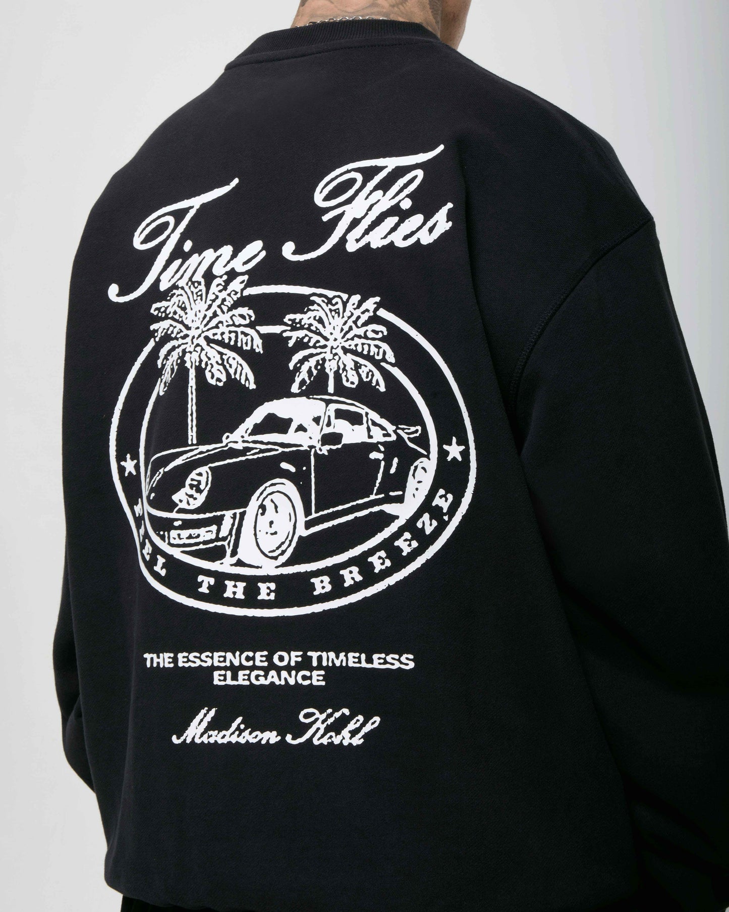 Time Flies Oversized Crewneck Sweatshirt Black