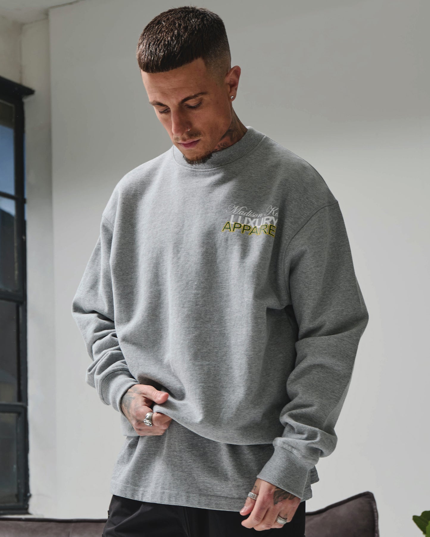 MK Club Oversized Crewneck Sweatshirt Grey Marl