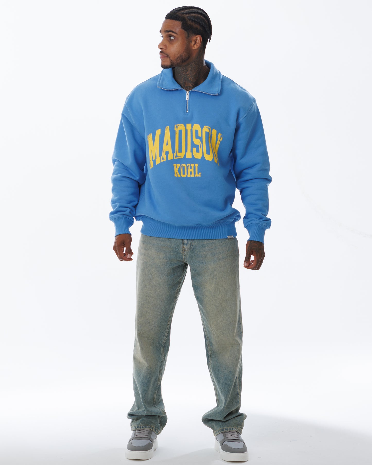 MK Archie Relaxed 1/4 Zip Marina Blue/Yellow