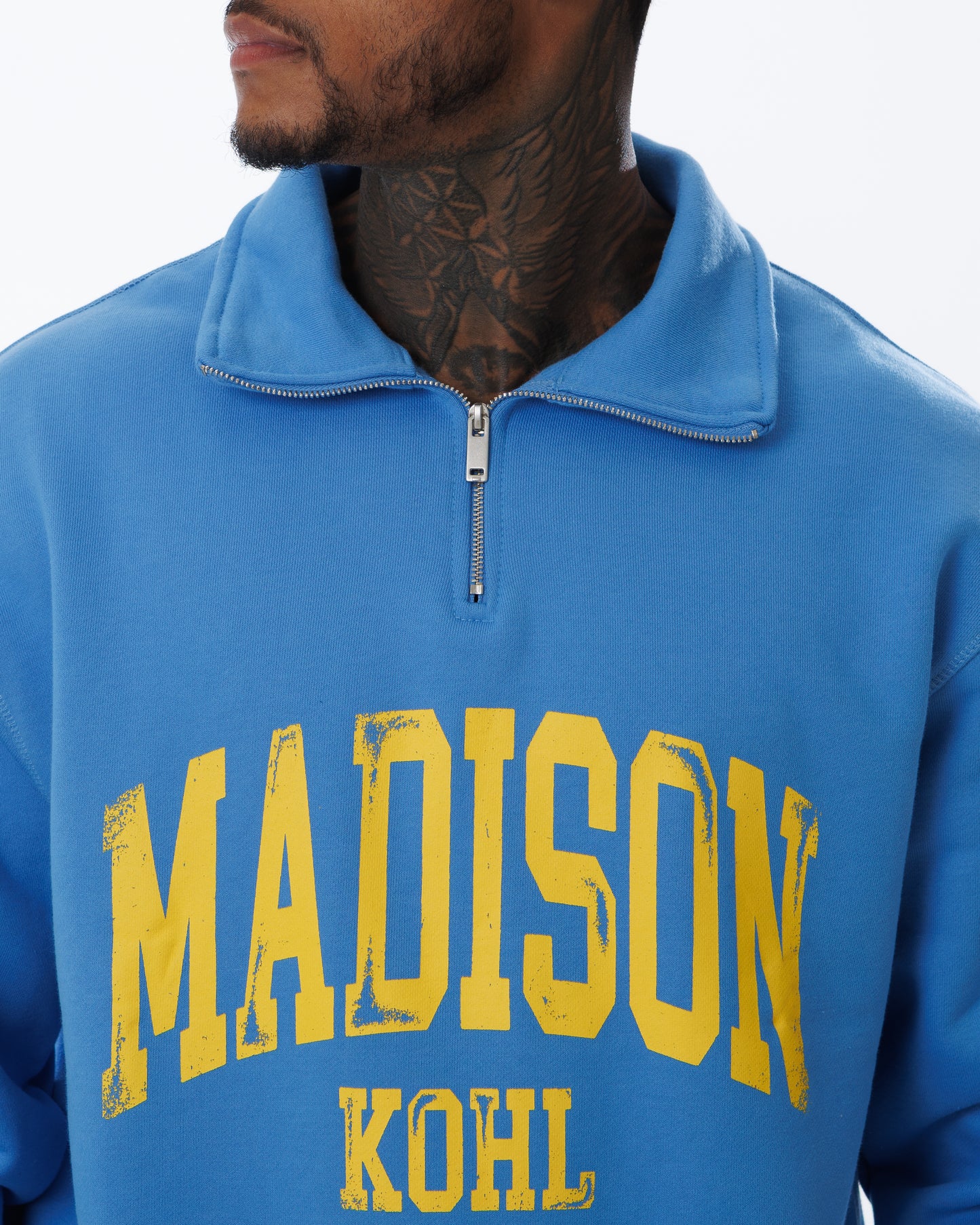 MK Archie Relaxed 1/4 Zip Marina Blue/Yellow
