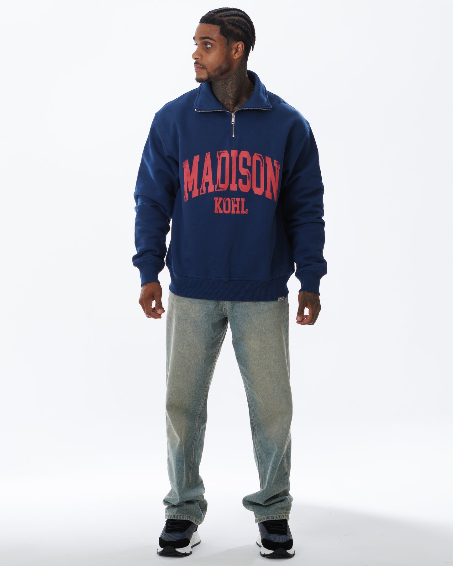 MK Archie Relaxed 1/4 Zip Navy/Fuchsia