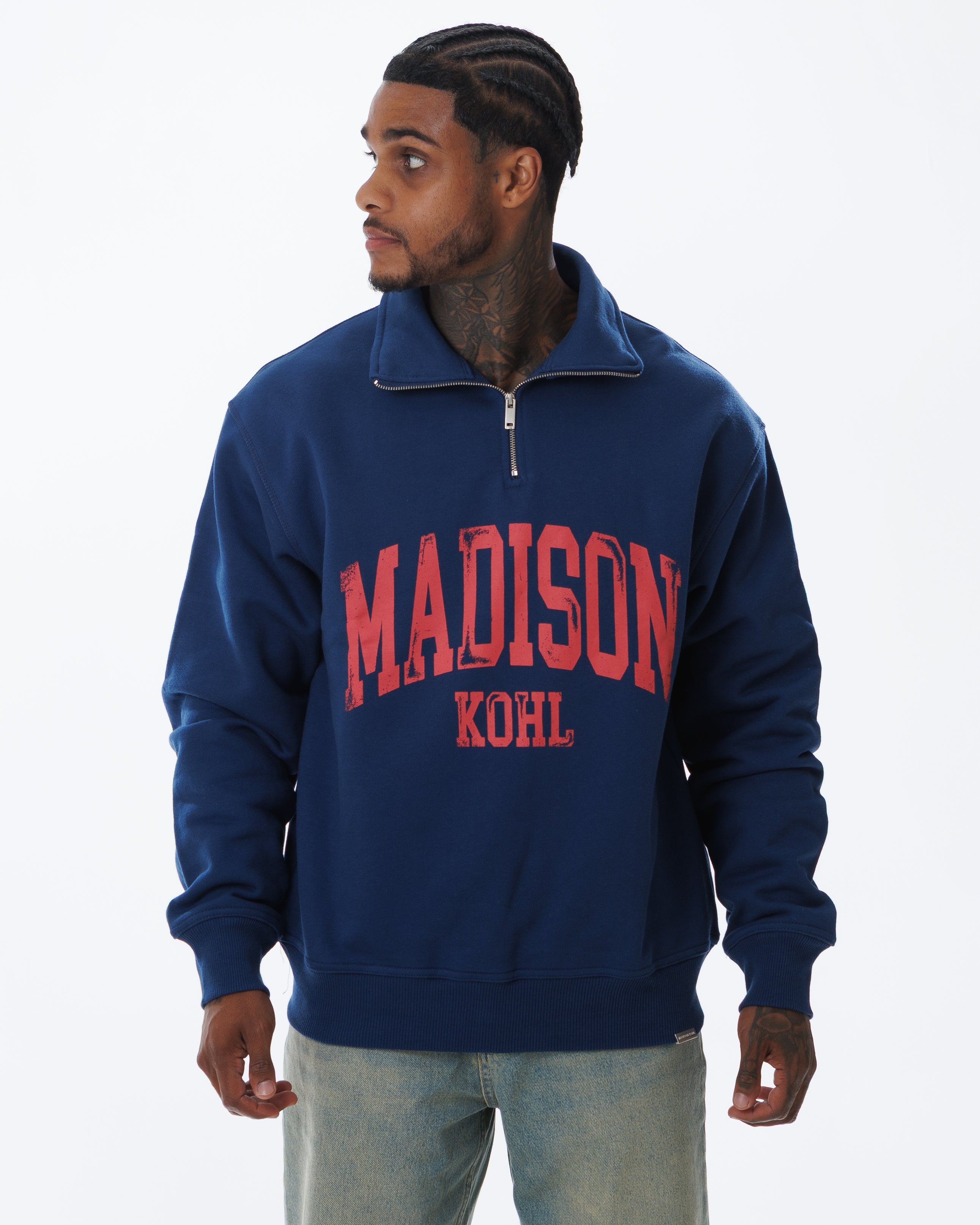 MK Archie Relaxed 1/4 Zip Navy/Fuchsia