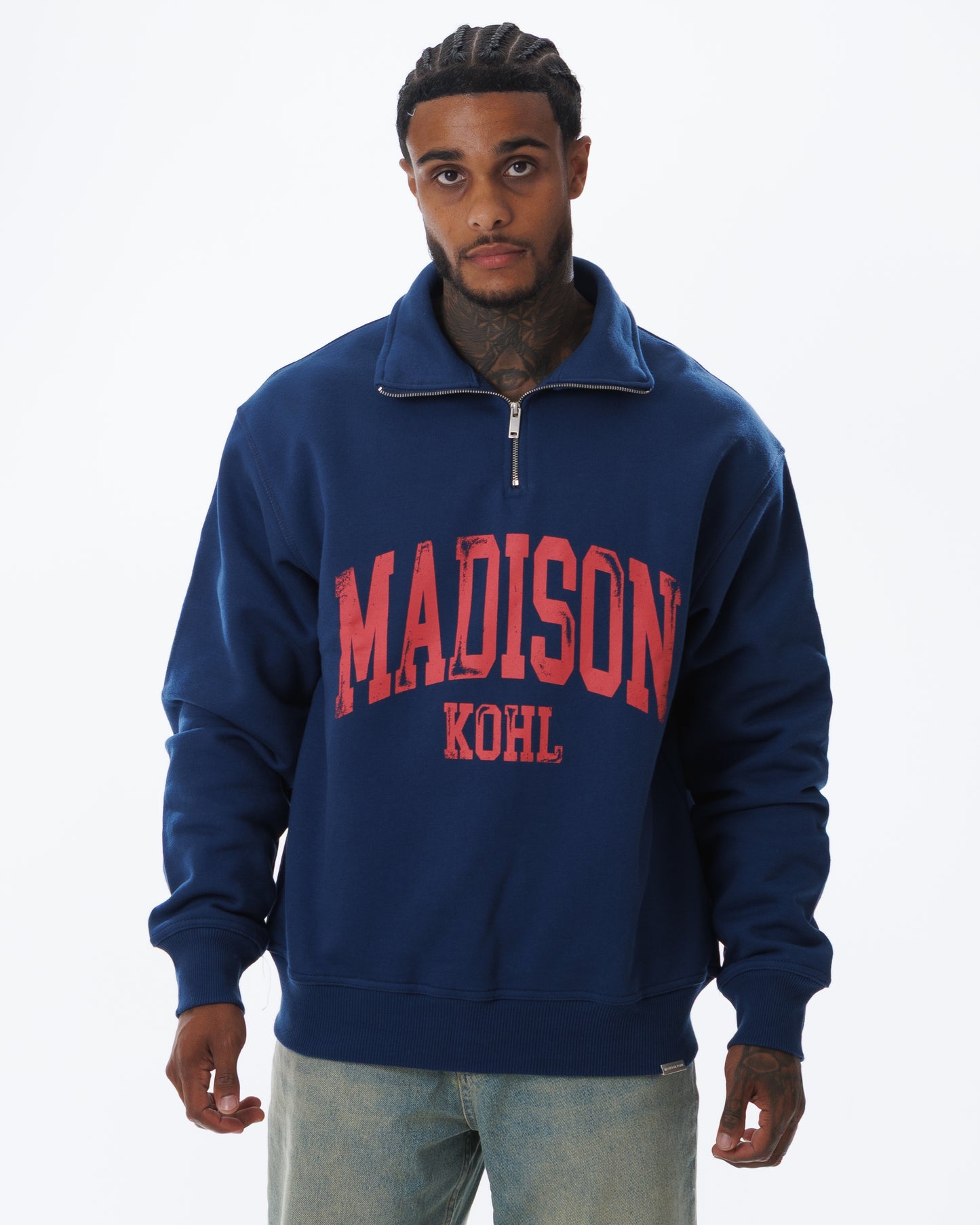 MK Archie Relaxed 1/4 Zip Navy/Fuchsia